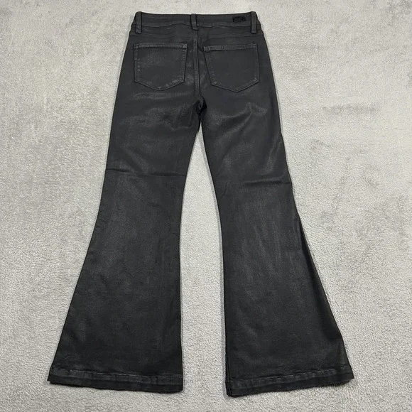 Paige Jeans Womens 28 Black Luxe Coating Genevieve Flare Pants Stretch - Picture 13 of 16